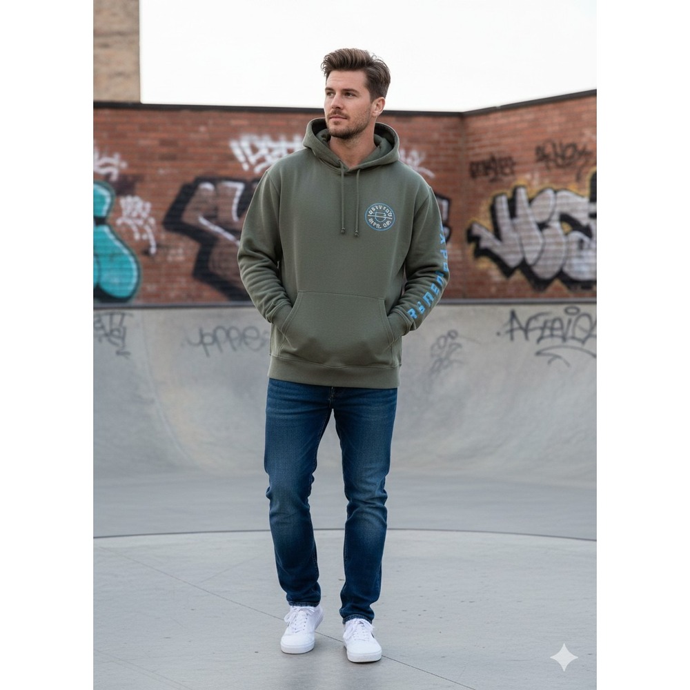 Brixton Men's XL Olive Green Hoodie Pullover Sweatshirt Skate Surf Streetwear